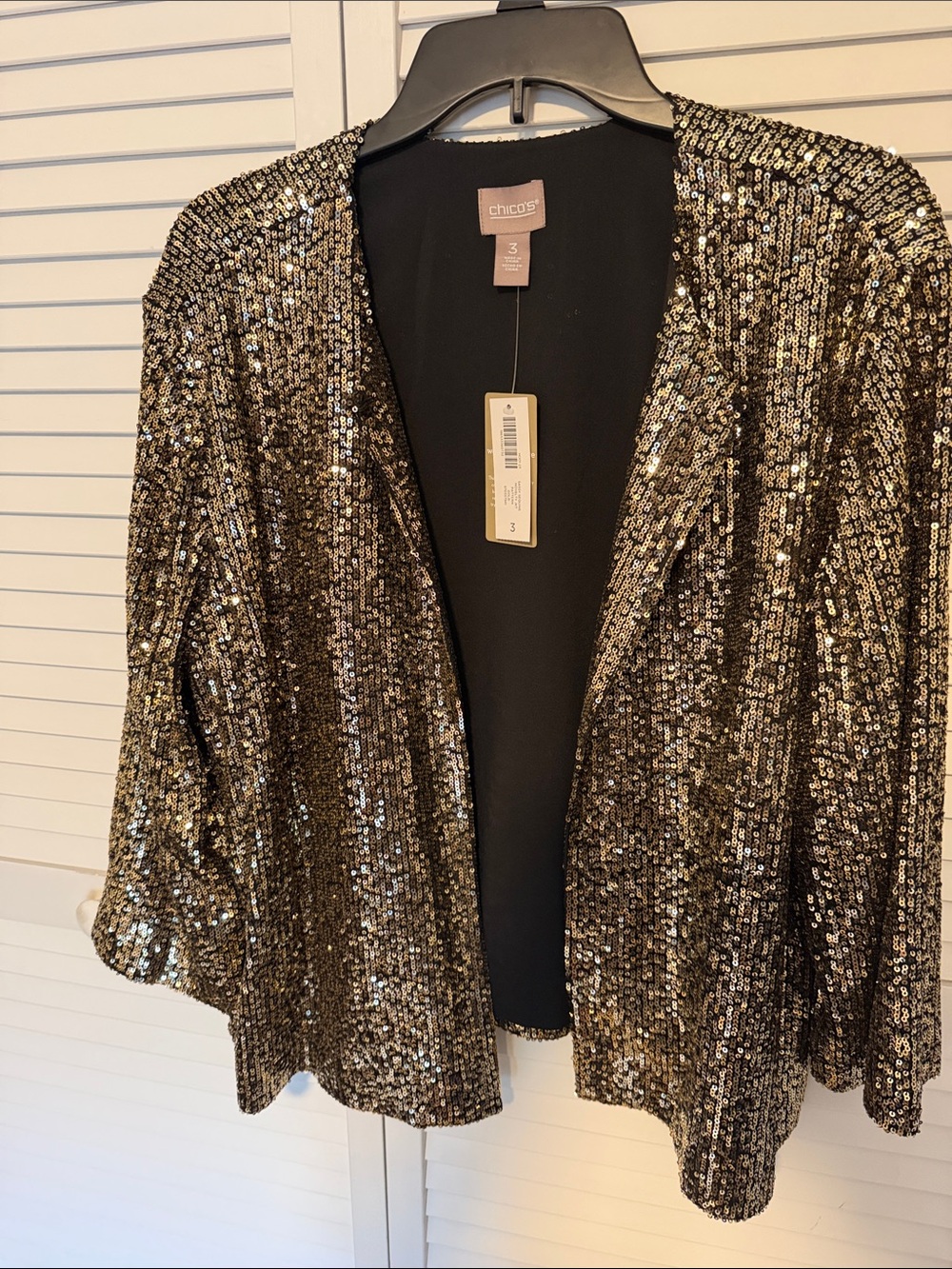 Chico's Gold and Black Sequin Open-Front Jacket